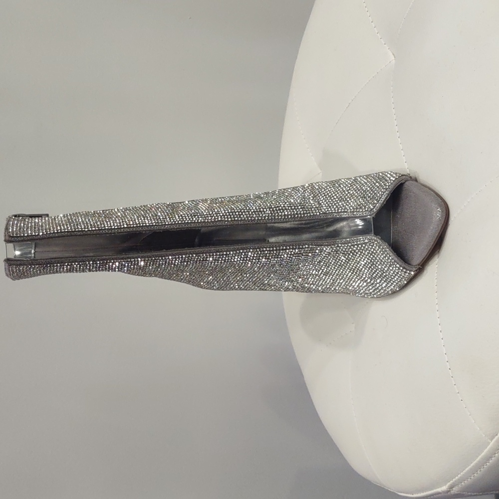 Steve Madden Finley rhinestone Crystal silver ankle high heel booty open toe 6.5 - Picture 4 of 7